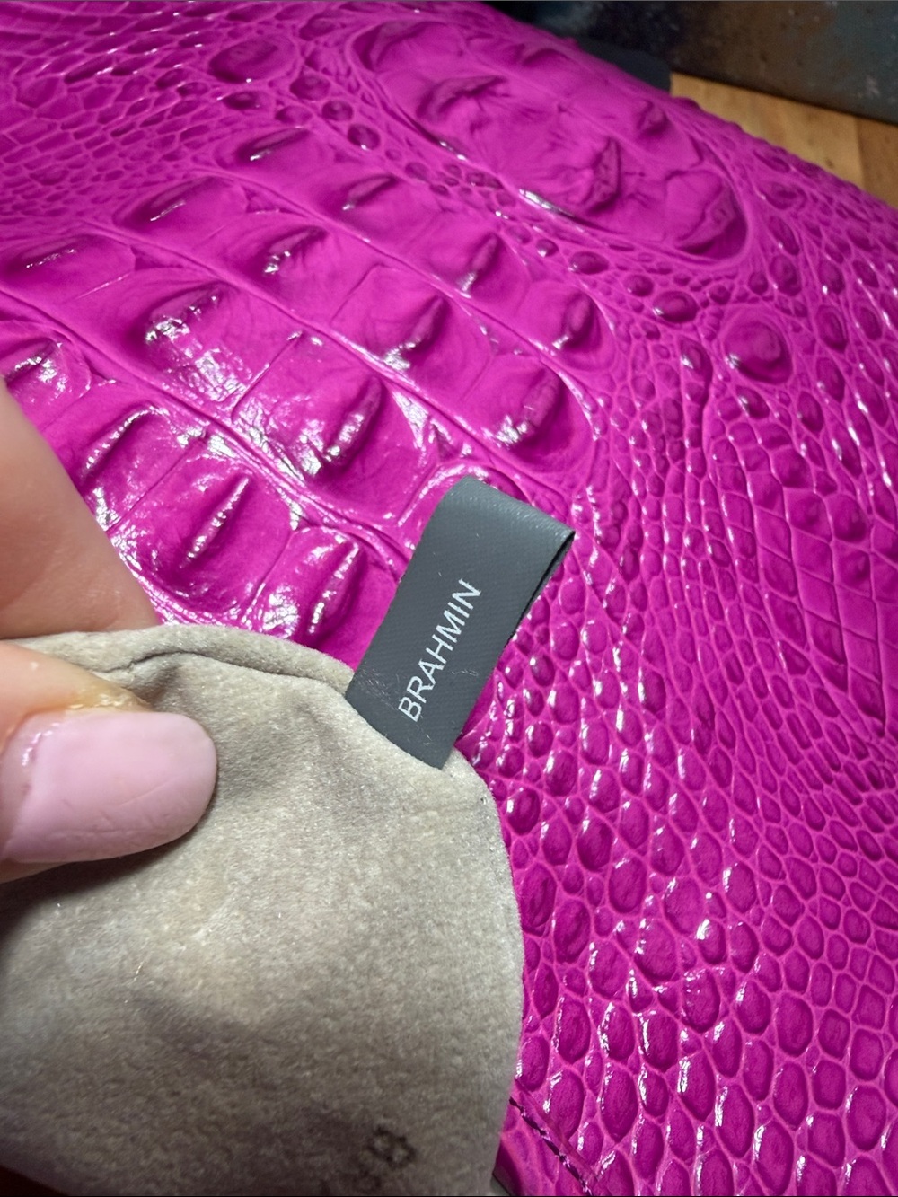 Brahmin Barbiecore Jody Hot Pink Melbourne Croc Leather Crossbody Bag - Picture 3 of 16